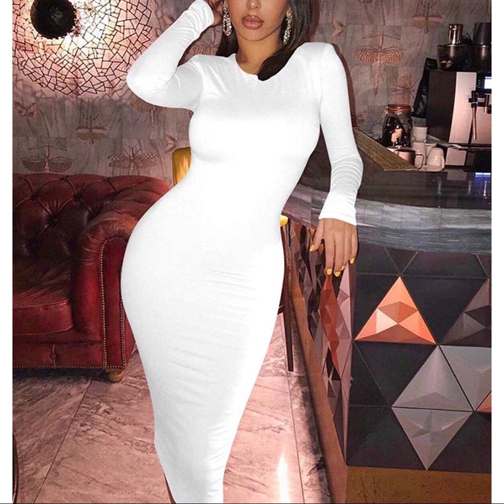 Sexy Bodycon Long Sleeve Round Neck Dress - Picture 4 of 6